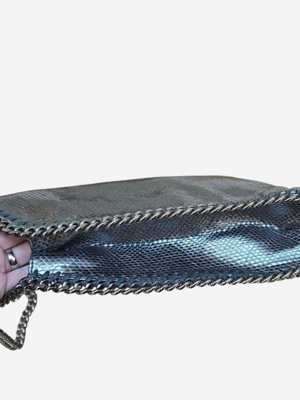EUC Stella McCartney Silver Metallic Snakeskin Print Falabella Shoulder Tote Bag